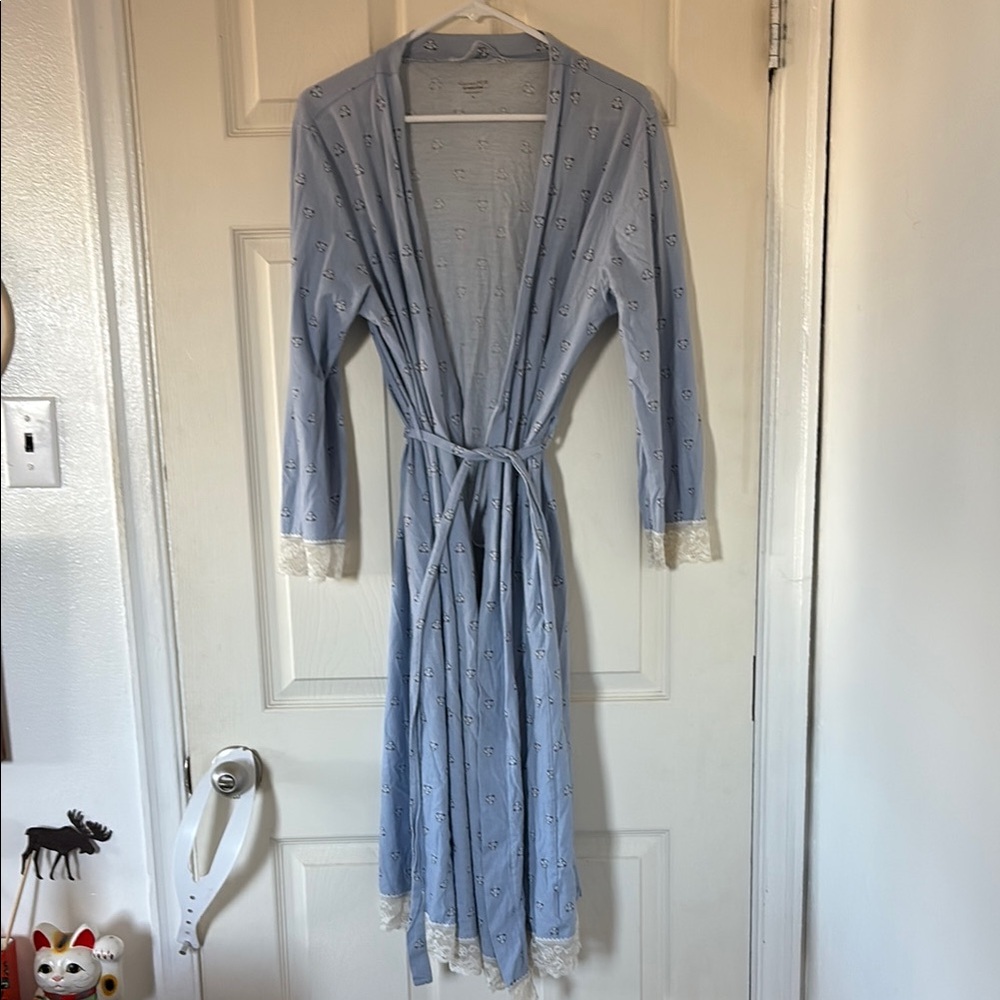 SALE Garnet Hill Blue Lace Trim Robe size M